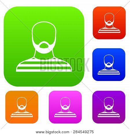 Bearded Man In Prison Garb Set Icon In Different Colors Isolated Illustration. Premium Collection