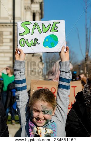 London, Uk, United Kingdom 15th February 2019:- Striking School Aged Children In Central London Over
