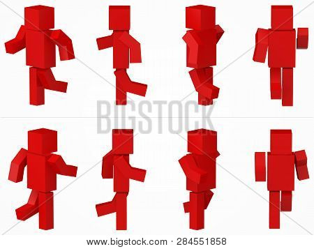 Running Cubic Character. 3d Style Red Cubic Character Illustration.