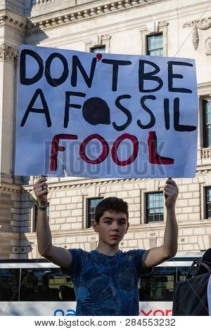 London, Uk, United Kingdom 15th February 2019:- Striking School Aged Children In Central London Over