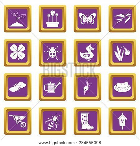 Spring Icons Set In Purple Color Isolated Illustration For Web And Any Design