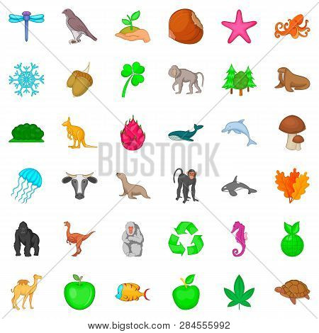 Biosphere Icons Set. Cartoon Style Of 36 Biosphere Icons For Web Isolated On White Background