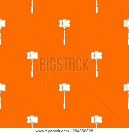 Mobile Phone On A Selfie Stick Pattern Repeat Seamless In Orange Color For Any Design. Geometric Ill