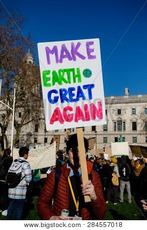 London, Uk, United Kingdom 15th February 2019:- Striking School Aged Children In Central London Over