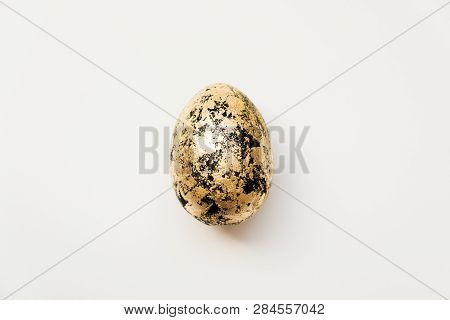 Easter Decorated With Golden Potal Egg  Isolated On White Background. Minimal Easter Concept. Top Vi