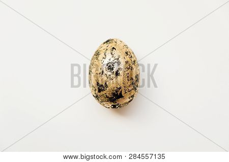 Easter Decorated With Golden Potal Egg  Isolated On White Background. Minimal Easter Concept. Top Vi