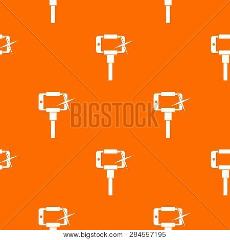 Taking Pictures On Smartphone On Selfie Stick Pattern Repeat Seamless In Orange Color For Any Design