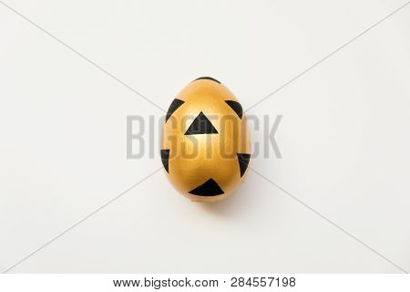 Easter Decorated With Golden Potal Egg  Isolated On White Background. Minimal Easter Concept. Top Vi
