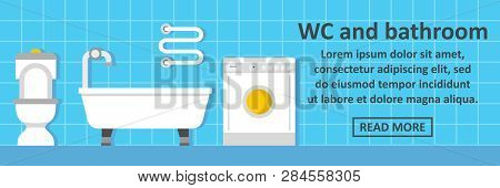 Wc And Bathroom Banner Horizontal Concept. Flat Illustration Of Wc And Bathroom Banner Horizontal Co