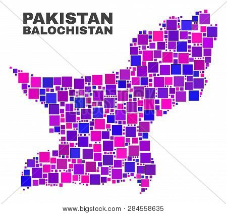 Mosaic Balochistan Province Map Isolated On A White Background. Vector Geographic Abstraction In Pin