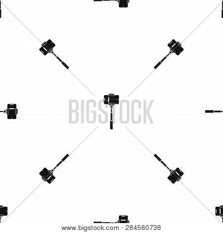 Mobile Phone On A Selfie Stick Pattern Repeat Seamless In Black Color For Any Design. Geometric Illu
