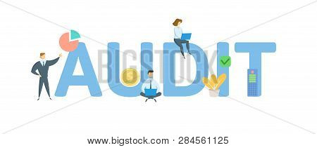 Audit. Concept With People, Letters And Icons. Flat Vector Illustration. Isolated On White Backgroun