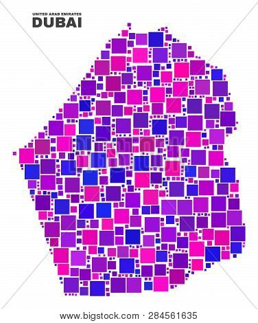 Mosaic Dubai Emirate Map Isolated On A White Background. Vector Geographic Abstraction In Pink And V