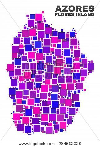 Mosaic Flores Island Of Azores Map Isolated On A White Background. Vector Geographic Abstraction In 