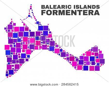 Mosaic Formentera Island Map Isolated On A White Background. Vector Geographic Abstraction In Pink A