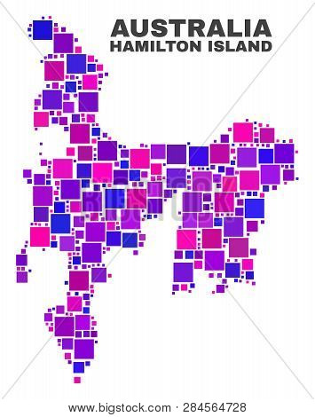 Mosaic Hamilton Island Map Isolated On A White Background. Vector Geographic Abstraction In Pink And