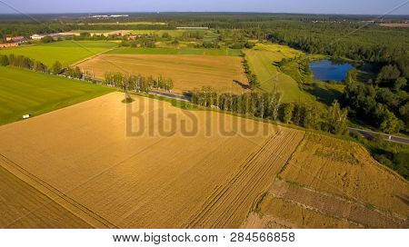 Top View On Flat Geometric Areas Of An Agricultural Field