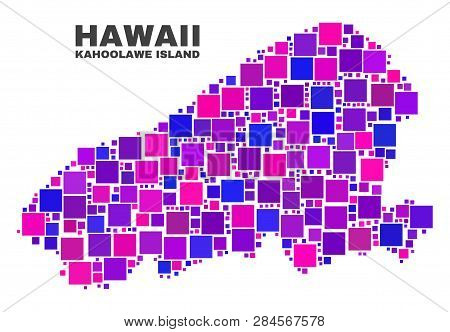 Mosaic Kahoolawe Island Map Isolated On A White Background. Vector Geographic Abstraction In Pink An