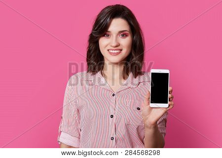 Simple Portrait Of Funny Adolescent With Beautiful Innocent Smile And Snowwhite Teeth, Eyes With Pin