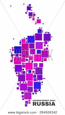 Mosaic Krasnoyarskiy Kray Map Isolated On A White Background. Vector Geographic Abstraction In Pink 
