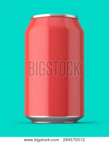 3d Rendered Glossy Red Aluminium Can On An Aqua Background.