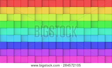 3d Rendered Texture Of Rainbow Coloured Cubes At Different Heights.