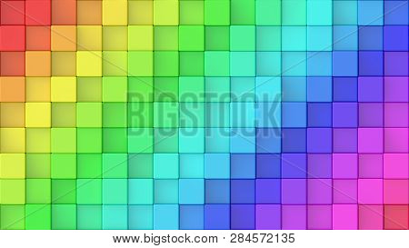 3d Rendered Texture Of Rainbow Coloured Cubes At Different Heights.