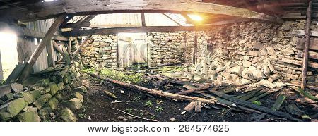 Ruined Old Barn In The Carpathians