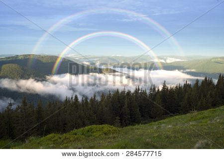 Panorama Of The Misty Mountains From The Peak Of Synyak In The Gorgan Mountains Above Bukovel Resort