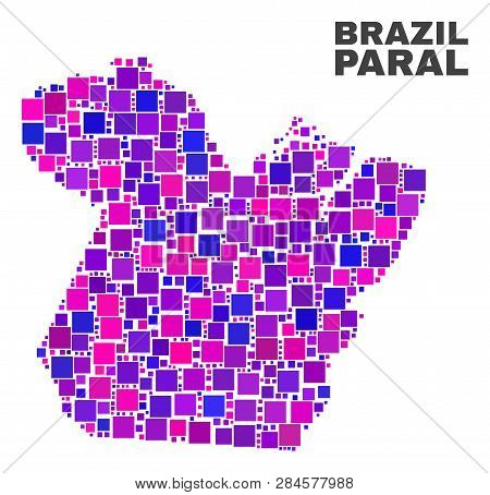 Mosaic Paral State Map Isolated On A White Background. Vector Geographic Abstraction In Pink And Vio