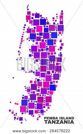 Mosaic Pemba Island Map Isolated On A White Background. Vector Geographic Abstraction In Pink And Vi