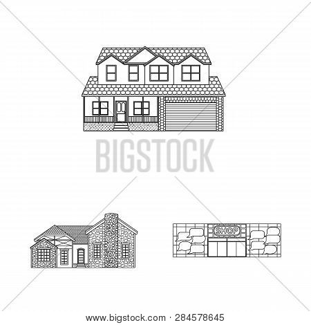 Vector Illustration Of Building And Front Symbol. Set Of Building And Roof Vector Icon For Stock.