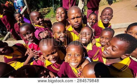African Primary School Children On Their Lunch Break