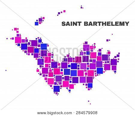 Mosaic Saint Barthelemy Map Isolated On A White Background. Vector Geographic Abstraction In Pink An