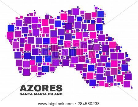 Mosaic Santa Maria Island Map Isolated On A White Background. Vector Geographic Abstraction In Pink 