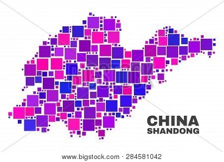 Mosaic Shandong Province Map Isolated On A White Background. Vector Geographic Abstraction In Pink A