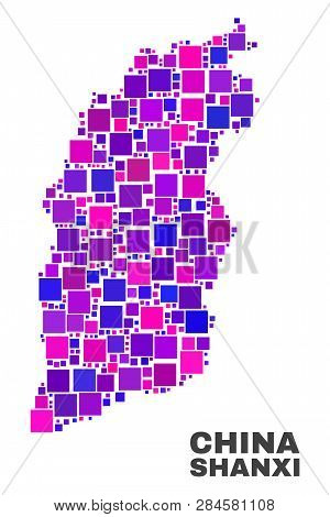 Mosaic Shanxi Province Map Isolated On A White Background. Vector Geographic Abstraction In Pink And