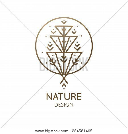 Tropical Plant Logo. Round Geometrical Emblem Flower In Circle In Linear Style. Vector Abstract Badg