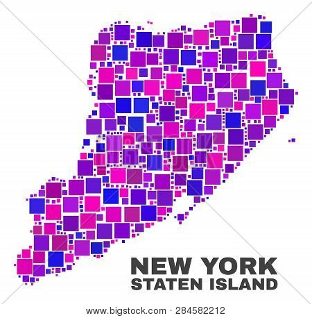Mosaic Staten Island Map Isolated On A White Background. Vector Geographic Abstraction In Pink And V