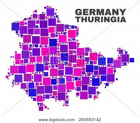 Mosaic Thuringia Land Map Isolated On A White Background. Vector Geographic Abstraction In Pink And 