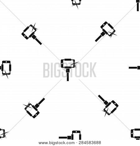 Taking Pictures On Smartphone On Selfie Stick Pattern Repeat Seamless In Black Color For Any Design.