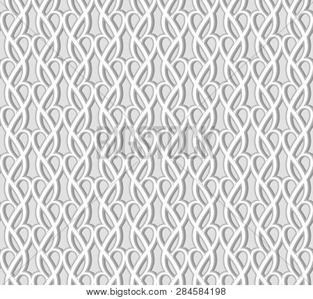Abstract Seamless Lace Pattern, Swirly Tulle Texture, Ornamental Background In Neutral Grey Color