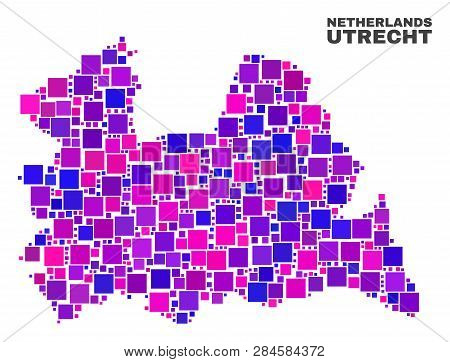Mosaic Utrecht Province Map Isolated On A White Background. Vector Geographic Abstraction In Pink An
