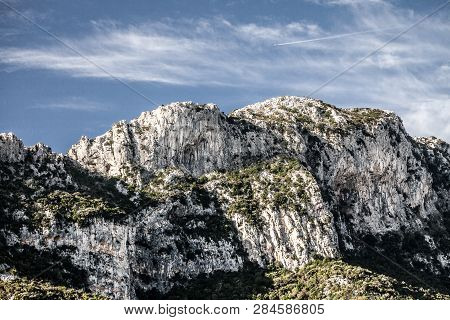 Wiew Of The Greek Mountains Made Of Stones. Mediterranean Landscape, Greece During Summer.