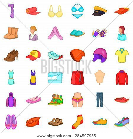 Accessories Icons Set. Cartoon Style Of 36 Accessories Icons For Web Isolated On White Background