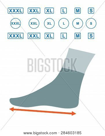 The Size Of The Foot In Humans. Foot Size Profile. Sizes Of Socks. Shoe Sizes. Scheme Of Foot Sizes 