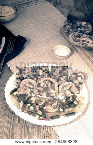 Saltison: Delicious Meat Appetizer With Various Vegetables.