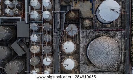 Storage Of Liquid Petrochemical Product Tank, Aerial View, Liquid Chemical And Petrochemical Product