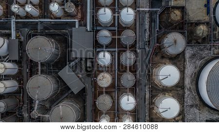Storage Of Liquid Petrochemical Product Tank, Aerial View, Liquid Chemical And Petrochemical Product