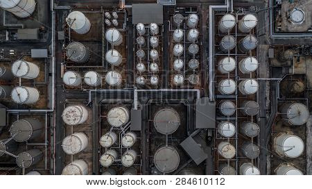 Storage Of Liquid Petrochemical Product Tank, Aerial View, Liquid Chemical And Petrochemical Product